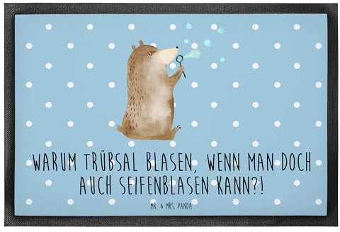 Mr. & Mrs. Panda 60 x 90 cm Fußmatte Bär Seifenblasen - Geschenk, Teddybär, Fußmatte außen wetterfest, Seifenblasen Bär Lustig Sein Glücklich Traurig