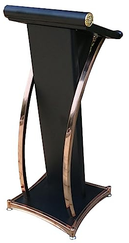 Curved Metal Lectern, Floor Standing Speaking Podium, Stand Up Church Pulpit, Stainless Steel Conference Podium Stand for Office School,Black