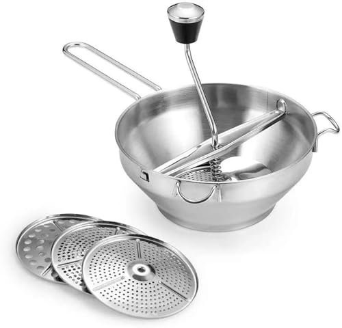 CaDoeS grattugia Mela Mulino for marmellate Multifunzionale schiacciapatate in Acciaio Inossidabile con 3 Dischi di macinazione Accessori da Cucina for tritacarne Manuale Durevole