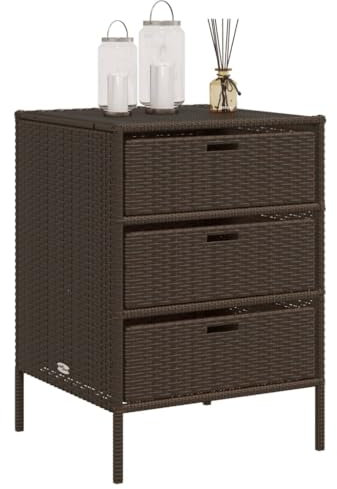 Gartenschrank Braun 55x59x80 cm Poly Rattan, wasserdichter Aufbewahrungsschrank mit 3 Schubladen für Gartenmöbel und Poolzubehör