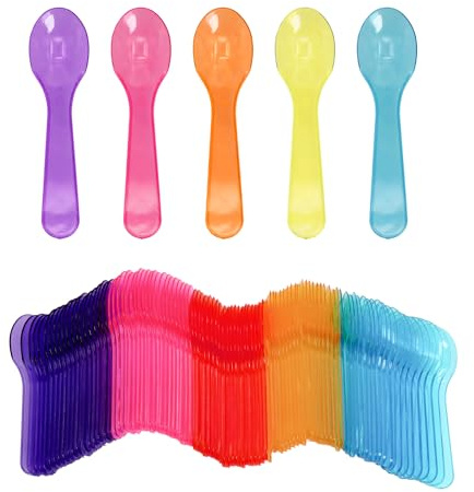 Patty Both Lot de 100 mini cuillères de dégustation en plastique coloré de 7,6 cm, petites cuillères à dessert, cuillères à crème glacée assorties multicolores