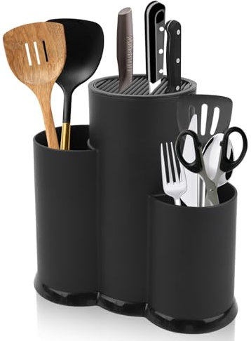 3 in 1 Messerblock Ohne Messer, Schwarz Messerblockhalter Unbestückt, Universal Runder Messerblockhalter, Messerblockhalter Unbestückt Küchenbesteck, Messerblock Rack für Alle Küchenmesser Geeignet