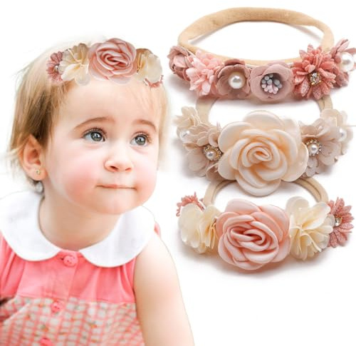 LICHUANUK 3 Pezzi Fascia Capelli Neonata,Fasce per Capelli Bambina,Fasce per Capelli in Nylon per Bambina Fascia Elastica,per Neonati, Ragazze, Bambini Piccoli,Stile a