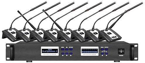 Professional UHF Wireless Conference System for Big Meeting,Tabletop Wireless Microphones, 1 Chairman 7 Delegate Microphone,Wireless Conference System Digital Discussion System