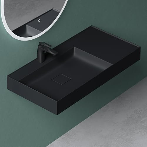 Mai & Mai Lavabo sobre Encimera Lavabo Suspendido Baño Rectangular | Antracita Mate | Mármol Fundido | 100x46x12cm | con Orificio para Grifo y Válvula de Desagüe | Colossum630