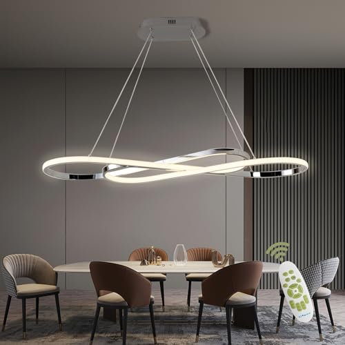 AHRHSM Lampadario Led Sospensione, Lampadario Moderno, 57W, Lampadario Sala da Pranzo, Dimmerabili, Regolabile in Altezza, per Sala Da Pranzo,Cucina (argento)