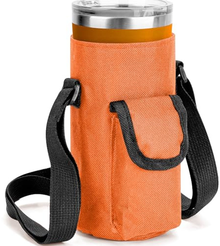 Linkidea Tumbler Carrier with Strap Compatible with YETI Rambler Tumbler 20oz, IRON °FLASK Classic Tumbler 2.0 20/24oz, Coffee Mug Sling Bag Holder, Shoulder Strap with Pocket, Orange