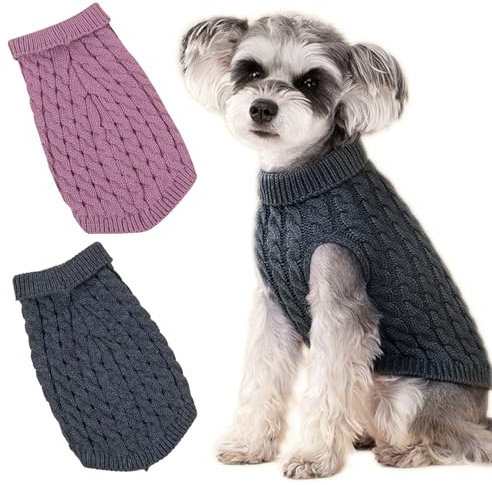 HTTDSLF 2 in 1 Hundepullover Welpenpullover Rollkragenpullover Warmer Wintermantel für kleine bis große Hunde Katzen (M, Grau/Rosa)