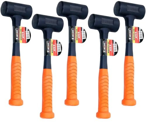 WEDO Dead Blow Hammer Set, 5 Piece Dead Blow Mallet with Fiberglass Handle, 1.5lb (24oz) Rubber Mallet Hammer, Spark and Rebound Resistant,Shockproof Design, Double-Faced Soft Mallet, 310mm Length