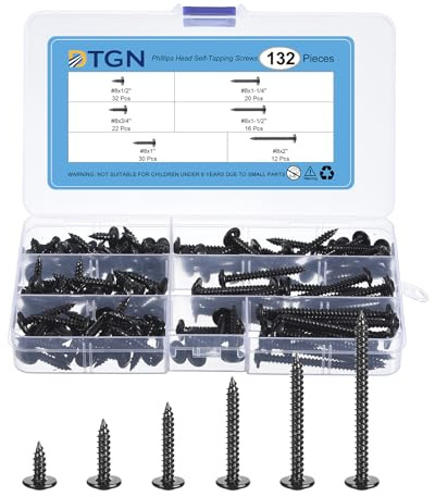 sourcing map 132Pcs #8 x 1/2 to 2 Phillips Head Self Tapping Screws Kit, Carbon Steel Flat Head High-Strength Quick Tapping Screws Wood Screw for Wood, Metal, Plastic, Black