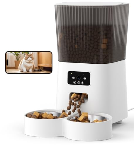 Tieker Automatic Cat Feeder with Camera, 5L Timer Cat Feeder Automatic, App Control Auto Pet Feeder, Food Dispenser with 1080P HD Video and Night Vision, 2-Way Audio, 10S Voice Recorder