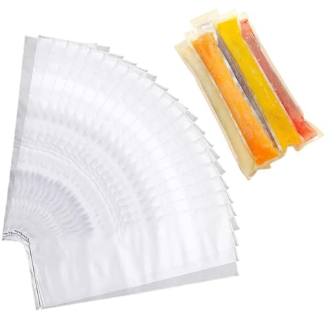 KQRZG Moule à Glace, 100 pièces, Sacs réutilisables sans BPA, Popsicle, Sucettes Glacées, Sac de Nourriture pour Barres de Popsicle, Jetables Pochettes, Ensemble de Moules à Glace Pop (28 x 5,5 cm)