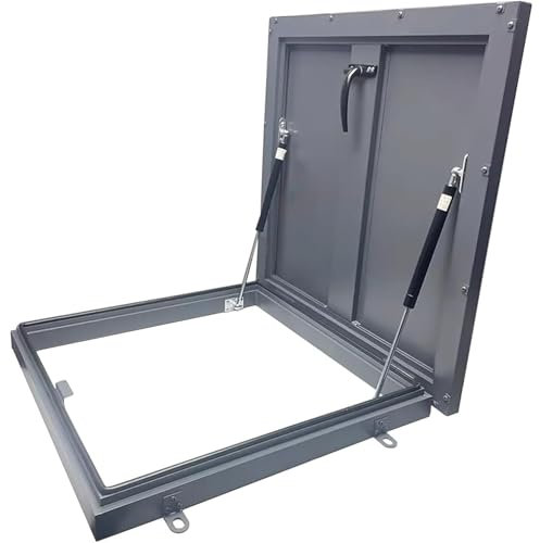 Steel Roof Hatch Roof Access Hatch, Roof Hatch Deck Installation Roof Window, Aluminum Flat Roof Lighting Well Window, Flush Mount Roof Access Hatch Door with Shock Strut & Handle for Home(50*50cm)