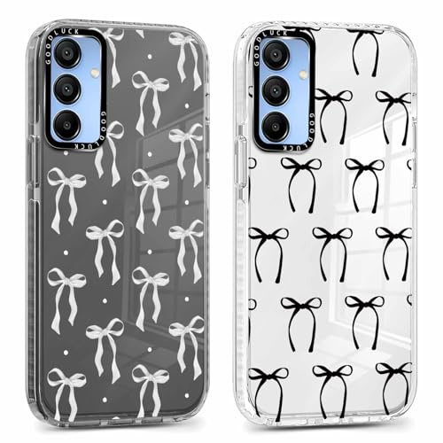 Xylota 2 x Fodral för Samsung Galaxy A15 5G 6,5 tum, Transparent Aesthetisk Design Rosett Flickor Kvinnor Fodral, Mjuk Ultratunn Silikon TPU Stötsäker Skyddshölje för Samsung A15, Bow 02