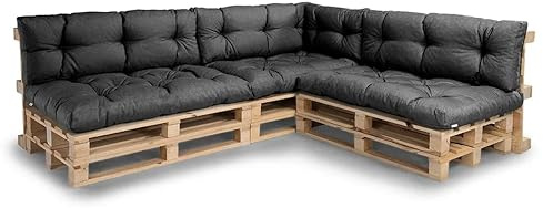 Gutekissen® Palettenkissen Set – Sitzkissen für Europaletten – Gefüllt mit Granuliertem Poulirette-Schaum NPPI – 3X Set (Sitzkissen 120x80 +Rückenlehne 120x40), Dunkelgrau