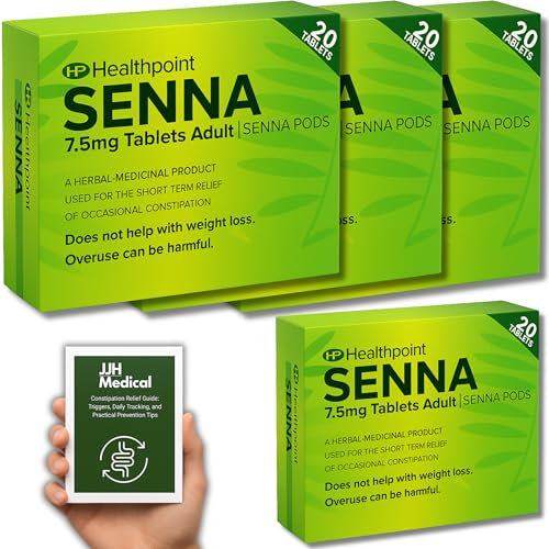 Constipation Relief 7.5mg Tablets Adult - 4 Pack Tablets, Effective Adult Relief- JJH Medical Bundle with Stool Chart, Symptom Tracker & Relief Guide for Digestive Support