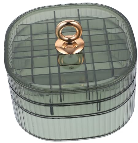 UKCOCO Caja Organizadora Transparente de Joyas Diseño de Asa para Fácil Transporte Verde 3 Capas y 32 Compartimentos y Gran Capacidad para Pendientes y Pulseras