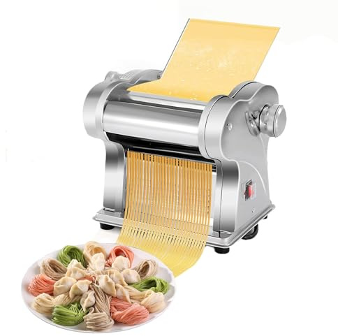 ANGDI 2 in 1 Electric Pasta Making Machine, Heavy Duty Dough Roller Pressing Machine with 6 Thickness Adjustable & 4 Blades, Stainless Steel Dough Cutter for Make Spaghetti Lasagna Dumplings