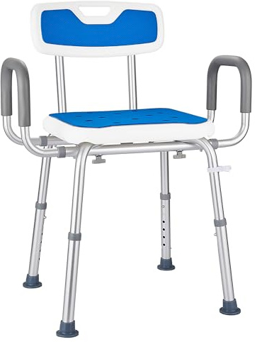 Modundry Sedia Doccia per Anziani e Disabili, Sgabello Doccia con 3 livelli Regolabile Braccioli e Schienale Rimovibile, Sedili più Grandi, Sedile per Vasca da Bagno Antiscivolo Regolabile in Altezza