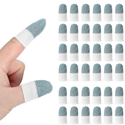 PATIKIL Controller Finger Thumb Sleeve, 120 Pack Mobile Gaming Finger Sleeve Silver Fiber Tip Gloves Anti-Sweat Breathable for Game Phone Touchscreen Devices, Light Blue