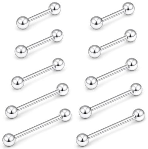 Xnsjeyy 16G Mix Size Tongue Rings Piercing Jewelry Stainless Surgical Steel 16 Gauge Straight Barbell Nipple Tongue Ring Piercing Jewelry For Women Men 12MM 14MM 16MM 19MM 22MM Bar Silver