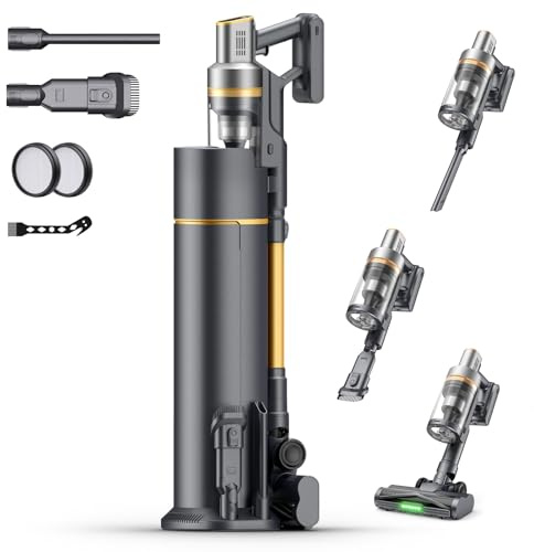 Aspiradora Sin Cable con Estaciòn 65kPa/650W/75Min, Escoba Aspiradora sin Cable, Sistema de Asistencia Ergonómica, Aspirador Inalámbrico Antienredo, Ideal para Suelos, Alfombras y Pelo de Mascotas