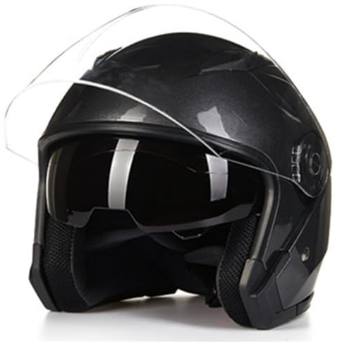 Casco Da Moto Jet Con Doppia Visiera, Casco Anticollisione 3/4 Per Uomini E Donne Adulti, Casco Per Scooter, Casco Da Moto Da Turismo, Omologato ECE, Design Semplice D,XXL(63-64CM)
