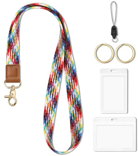 CHUQING Portatarjetas con correa, cordón para llevar al cuello, llavero, tarjetero con cordón, portatarjetas, correa para el hombro,Colores del arcoíris