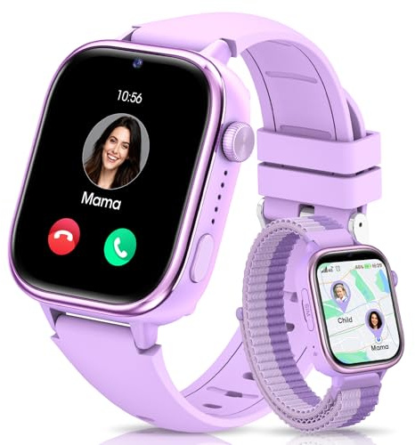 SWGOTA 4G Smartwatch Bambini con GPS e Chiamate, Orologio Smartwatch Bambini Videochiamate/Chat Vocale/SMS, SOS/Modalità Scuola/Sveglia/Fotocamera/Contapassi/Sonno, Regalo per Ragazzi/Ragazze, Viola