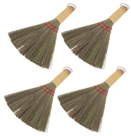 Healeved 4 Piezas Escoba de Paja Tradicional Hecha Mano Cepillo Pequeño para Escritorio Barrido Suave para Sofá Cama Escoba Portátil Natural para Limpieza Doméstica