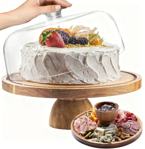Traurige Tortenplatte Mit Fuß,Tortenständer Mit Deckel,12 Holz Kuchenplatte,Cake Stand With Dome Lid,KuchenstäNder Für Torten Und Desserts,Glasglocke Kuchen Für Küchen Und Party