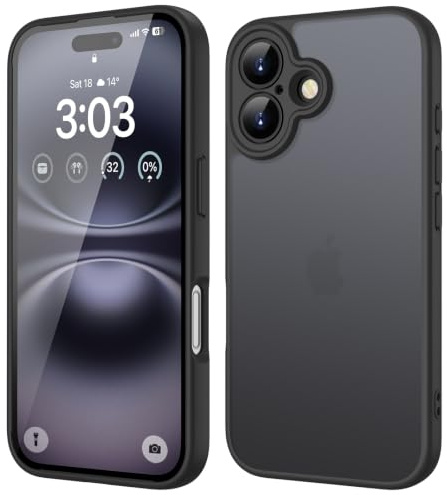 ORDA für iPhone 16 Plus Hülle, Vollständiger Kameraschutz Stoßfest, Schwarz | Matt Handyhülle, Kratzfest Transluzente Rückseite Schutzhülle, Anti-Fingerabdruck Case