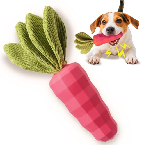 moovalab Indestructible Carrot Dog Toy, Squeaky Dog Chew Toys for Aggressive Chewers, Natural Rubber Interactive Puppy Teething Toys for Small Medium Breeds Indoors Outdoors Play