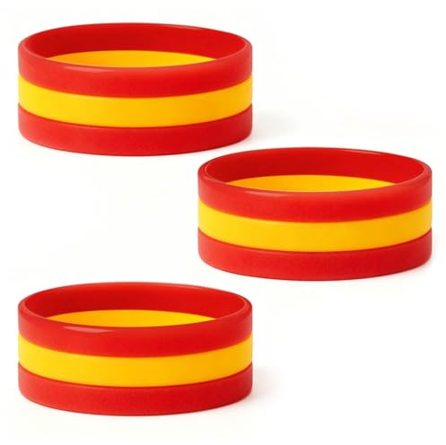 ZWWOGE 3 Piezas España Pulseras Silicona Fan, 36 mm de Ancho, Pulsera Fan Fútbol en Colores de España, Pulsera Deportiva para Fans Mundial y Euro