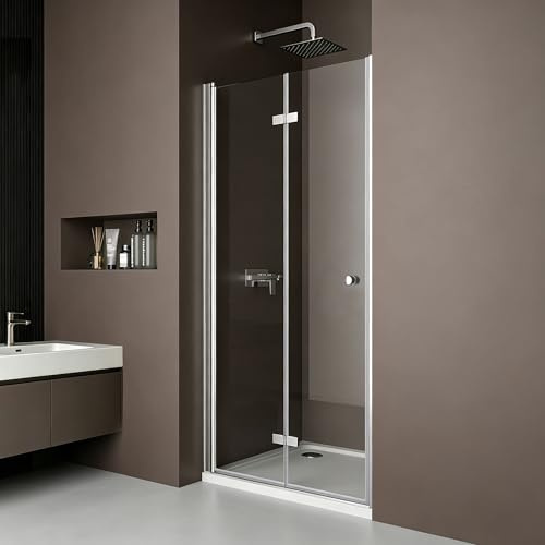 BOOSLOON Duschtür 90x185 cm Nischentür Duschabtrennung Falttür Schwingtür 180° Dusche Duschwand Glas Duschtrennwand Nischenduschtür – 6 mm ESG-Glas
