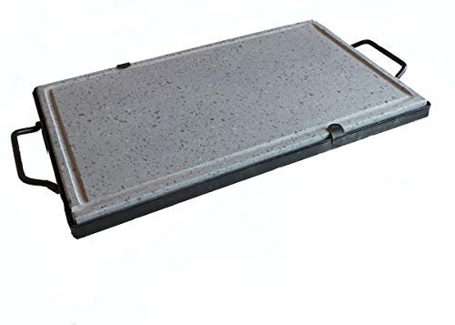 Bistecchiera in Pietra Naturale ollare con Telaio e Maniglie in Metallo per Barbecue griglia lavica Ottima per Cucina dietetica di Carne Verdure Pesce (30x40x2 cm)
