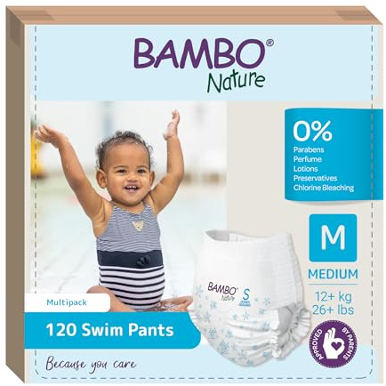 Bambo Nature Hypoallergenic Swim Pants, Eco-Labeled Swim Diapers, Double Leak Barriers - Medium (120 Count)