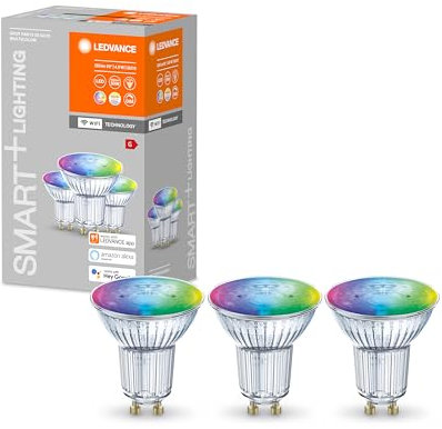 LEDVANCE LED-Reflektorlampe mit WiFi Technologie, Sockel GU10, Lichtfarbe änderbar (2700-6500K), RGB Farben , Dimmbar, ersetzt Reflektorlampen mit 32 W, SMART+ WiFi SPOT RGBW, 3er-Pack