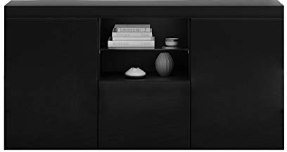 Panana Modern Hight Gloss Front Livingroom Cabinet with 3 Door, RBG LED Cupboard Sideboard Display Storage TV Unit Stand (Black)