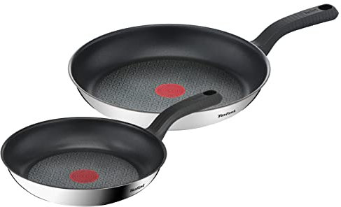 Tefal Comfort Max 24/28cm Stainless Steel Frying Pan Set, Durable Non-Stick Pan with Thermo-Spot Heat Indicator, Induction Compatible Base, Comfortable Grip Handle, G726S204