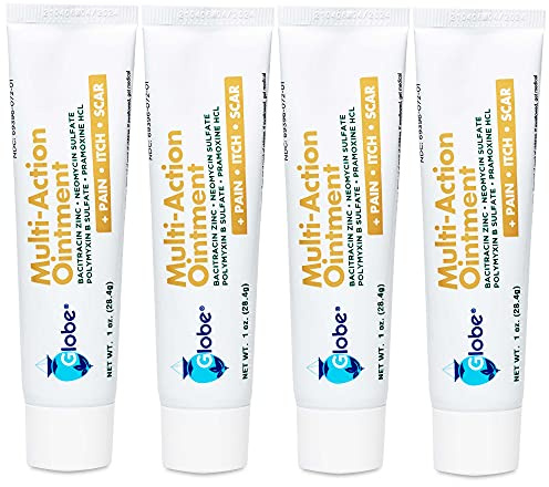 Globe (4 Pack) First Aid Antibiotic Scar Minimizing Pain-Relief, Anti-Itch Ointment with Neomycin, Bacitracin Zinc, Pramoxine HCl & Polymyxin B, for Minor Cuts, Scrapes & Burns