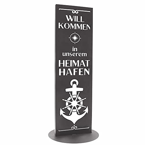 Bentatec Gartenschild Anthrazit Dekosäule Willkommen in unserem Heimathafen mit Anker 100cm x 30cm