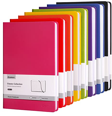 Comix Cuadernos A5 Pack 8, 240 páginas, 5.5 x 8.3 pulgadas, tapa dura, tamaño A5 mediano con rayas universitarias, cuadernos de diario para tomar notas