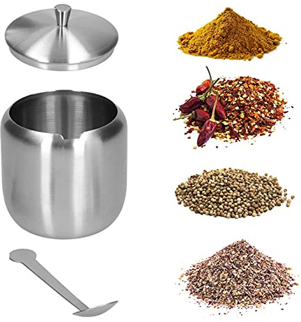 Tissting Edelstahl Zuckerdose, Elegante Kleine Zuckerdose mit Deckel 370 ml für Zuhause Bar Kaffee, Salz Pfeffer Gewürze, Stilvolle Aufbewahrung für Küche und Genießer