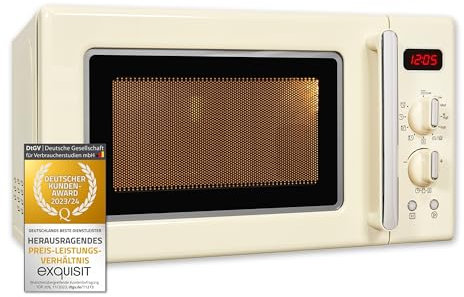 Exquisit Retrò Microonde RMW720-3GDIG | Microonde Retro 20 litri | Griglia da 1000 W | Display digitale | Piatto girevole | Programma di scongelamento | Microonde crema