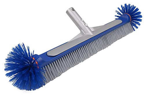Poolvio Spazzola professionale per la pulizia di pavimenti e pareti e piscine da 44,5 cm con setole in nylon resistenti intorno a 360 gradi, manico in alluminio con clip EZ - facile da spazzare da