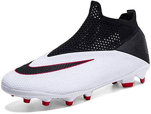 XRDSHY Botas De Fútbol Césped para Hombres, Principiante Adolescentes Spikes Soccer Shoes Outdoor Profesionales Atletismo Training Competencia Niño Botas De Fútbol,White-43 EU