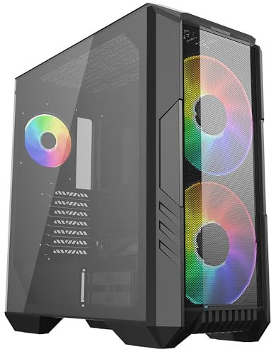 Cooler Master HAF 500 PC Case: Mid-Tower, 2 x 200mm Pre-Installed ARGB Fans for High-Volume Airflow, Rotatable 120mm GPU Fan, Versatile Cooling Options, Tempered Glass Side Panel, Removeable Top