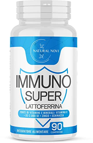 Immuno Super Lattoferrina Pura | 90 Compresse alto dosaggio | 3 mesi di Fornitura | con Vitamina D 2.000 UI | Echinacea | Vitamina C | Zinco | Immuno Stimolante | Rinforza sistema Immunitario