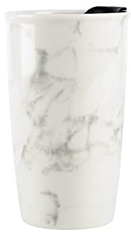 Reusable Coffee Cup Travel UMLACA Ceramic Mugs for Hot Drinks,Insulated Double Wall Mug with Lid 12oz/350ml,BPA Free,Dishwasher Safe,for Home,Office,Car,To Go,Marbling